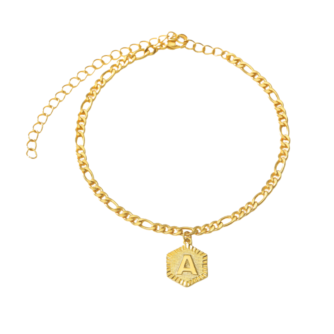 FARUZO Dangle Anklet with initials Gold